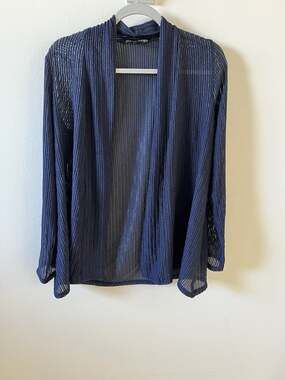 Always Indigo Women XL Cardigan Blue Open Front Sheer Knit Lightweight Cover Up